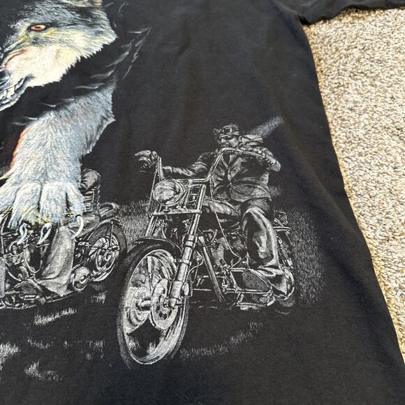 Vintage American Biker Call Of The Wild Wolf AOP Black T-Shirt Men’s Size XXL - Picture 2 of 11